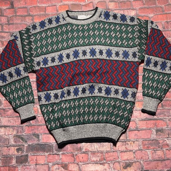 Vintage Dad Grandpa Sweater Size XL Geometric 90s Hennessy Van Heusen Coogi - Picture 1 of 5